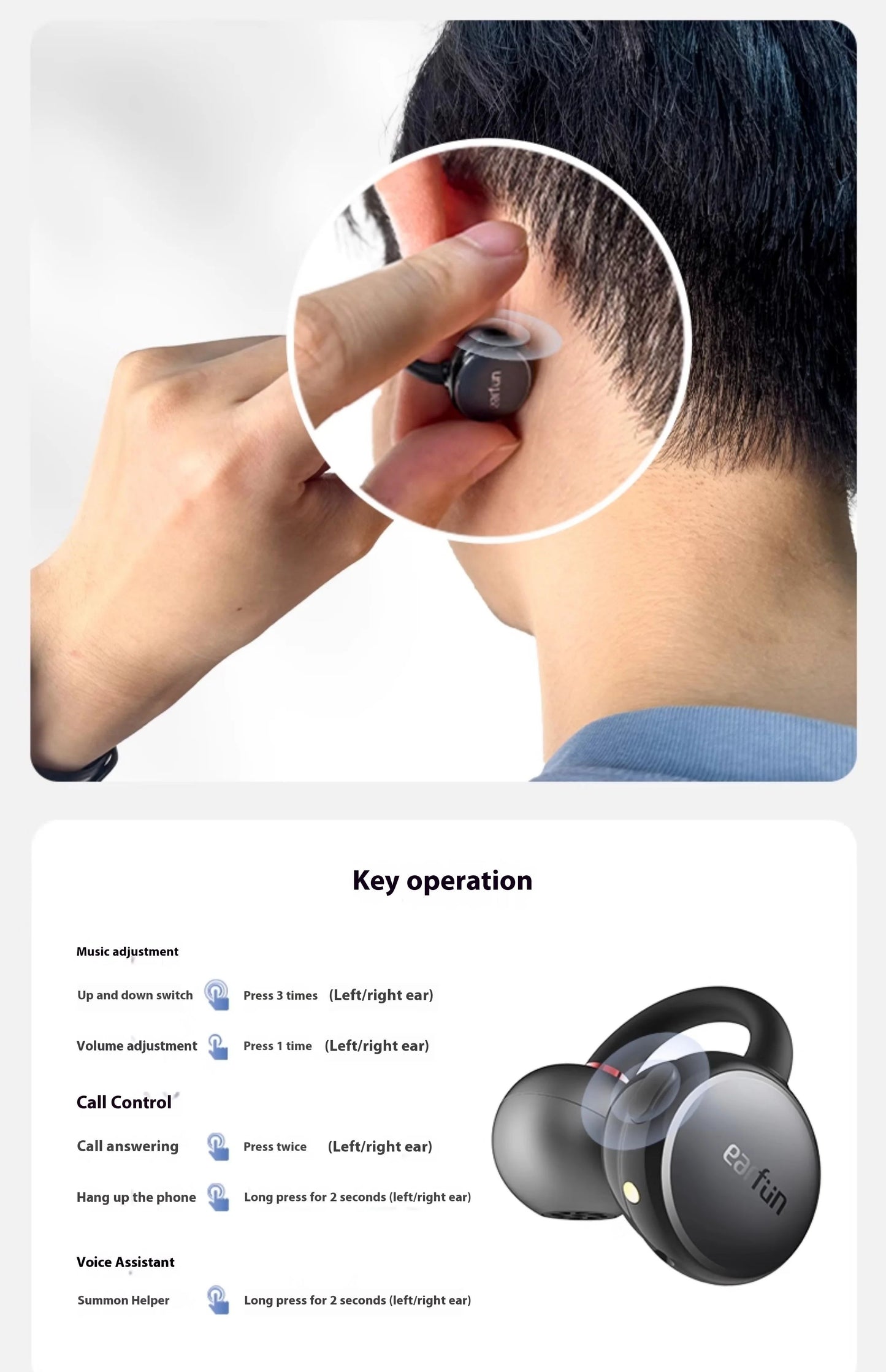 EarFun Clip Wireless Bluetooth Earhook Earbuds - view 4