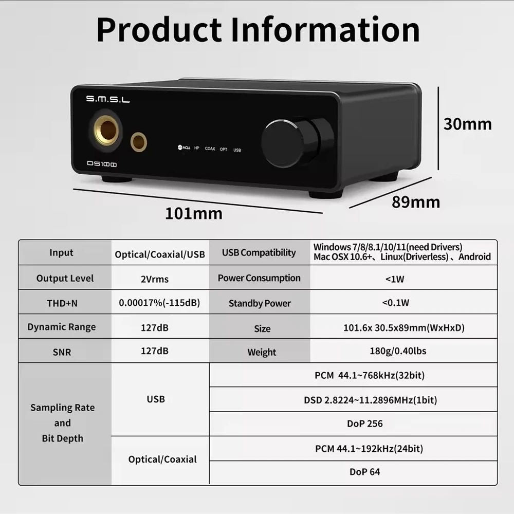 SMSL DS100 USB Hi-Res Audio Decoder