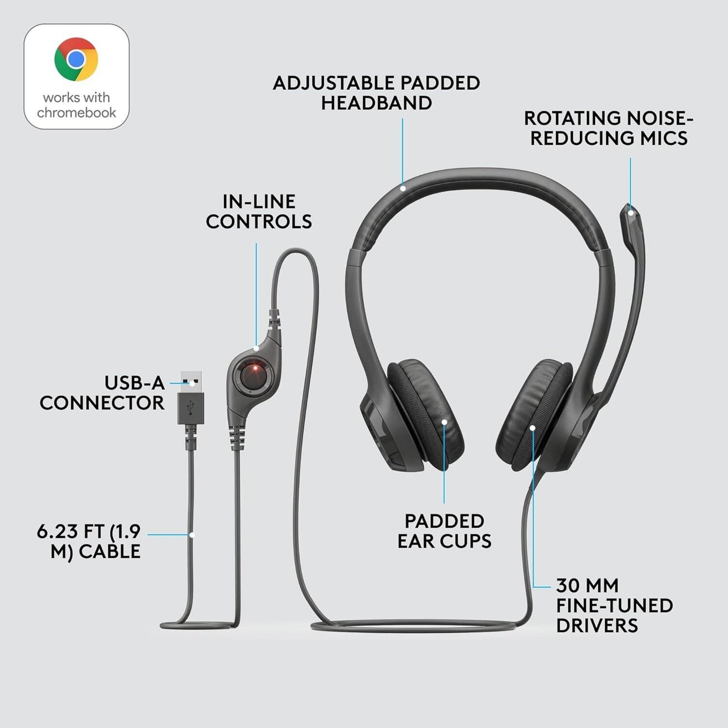 Logitech H390 USB Wired Computer Headset - view 5