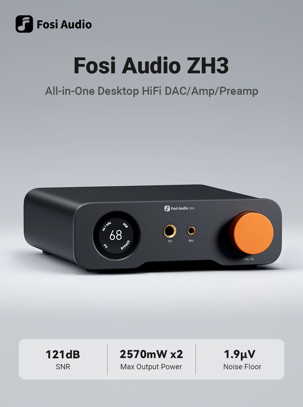 Fosi Audio ZH3 Desktop DAC/Amp — AK4493SEQ, 2570mW Balanced