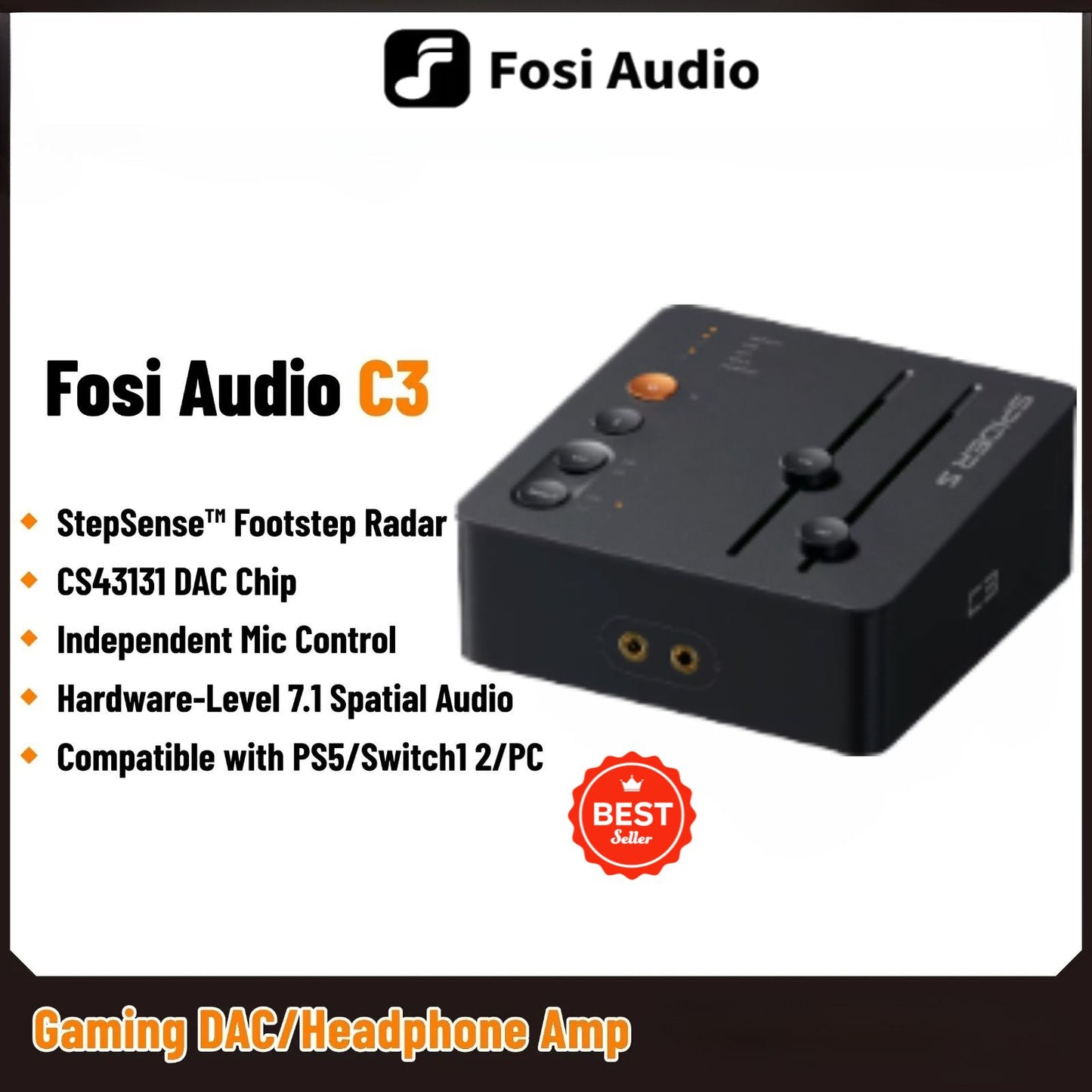 Fosi Audio C3 USB Gaming DAC/Amp Sound Card