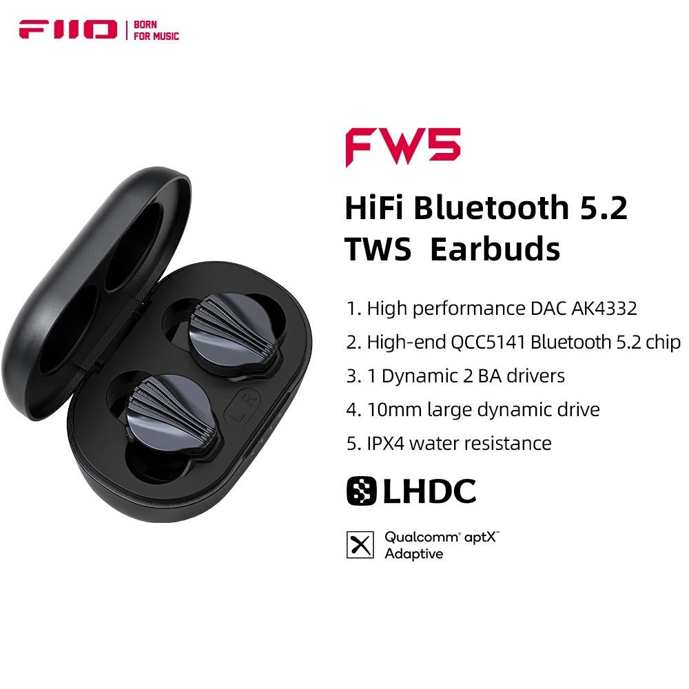 FiiO FW5 TWS Earbuds — 1DD+2BA Hybrid, aptX Adaptive/LHDC