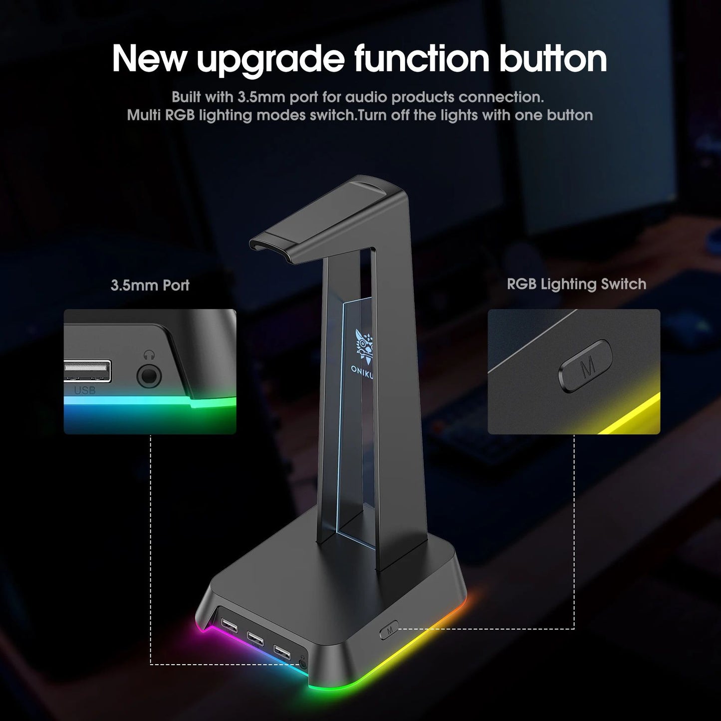Onikuma ST-2 RGB Headphone Stand with USB - view 4
