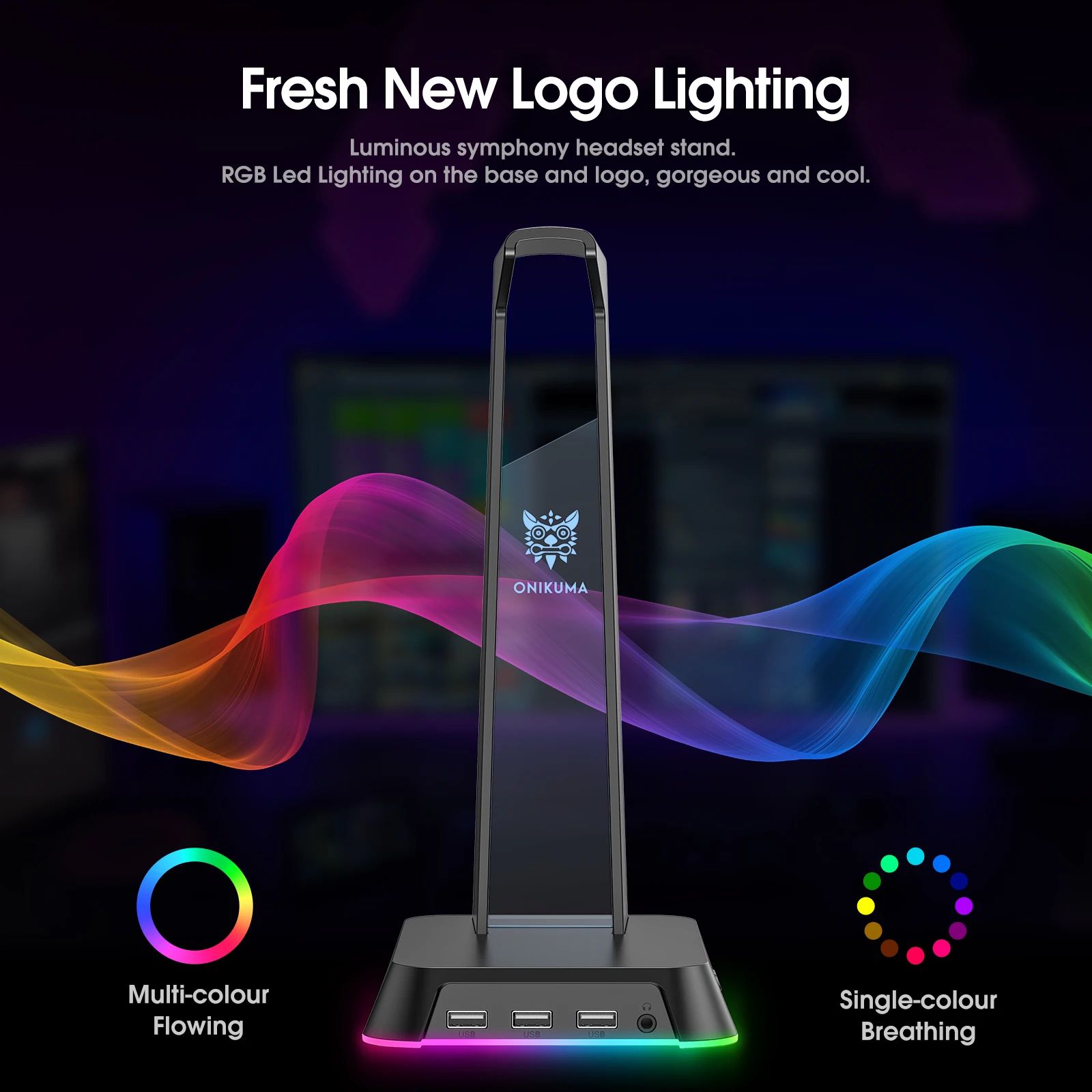 Onikuma ST-2 RGB Headphone Stand with USB