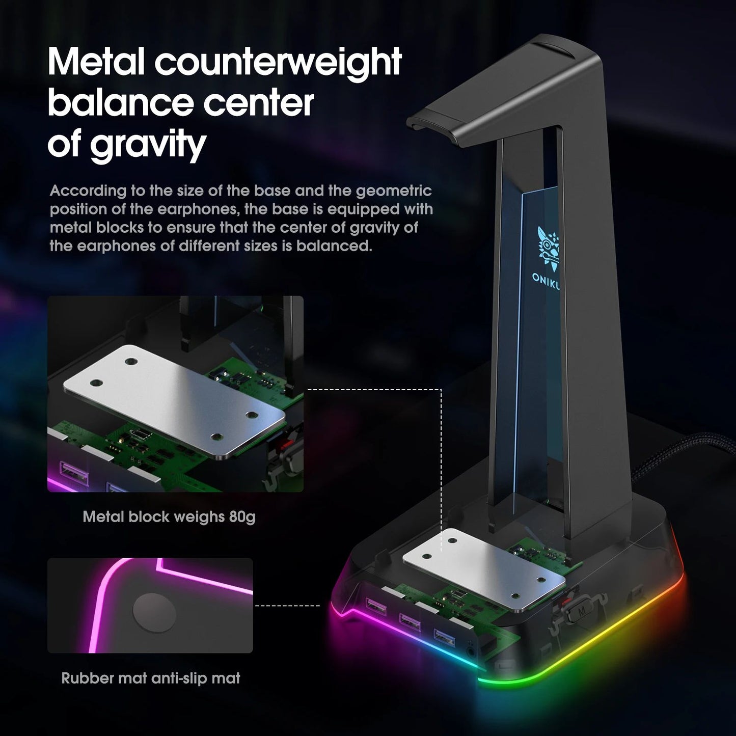 Onikuma ST-2 RGB Headphone Stand with USB - view 3