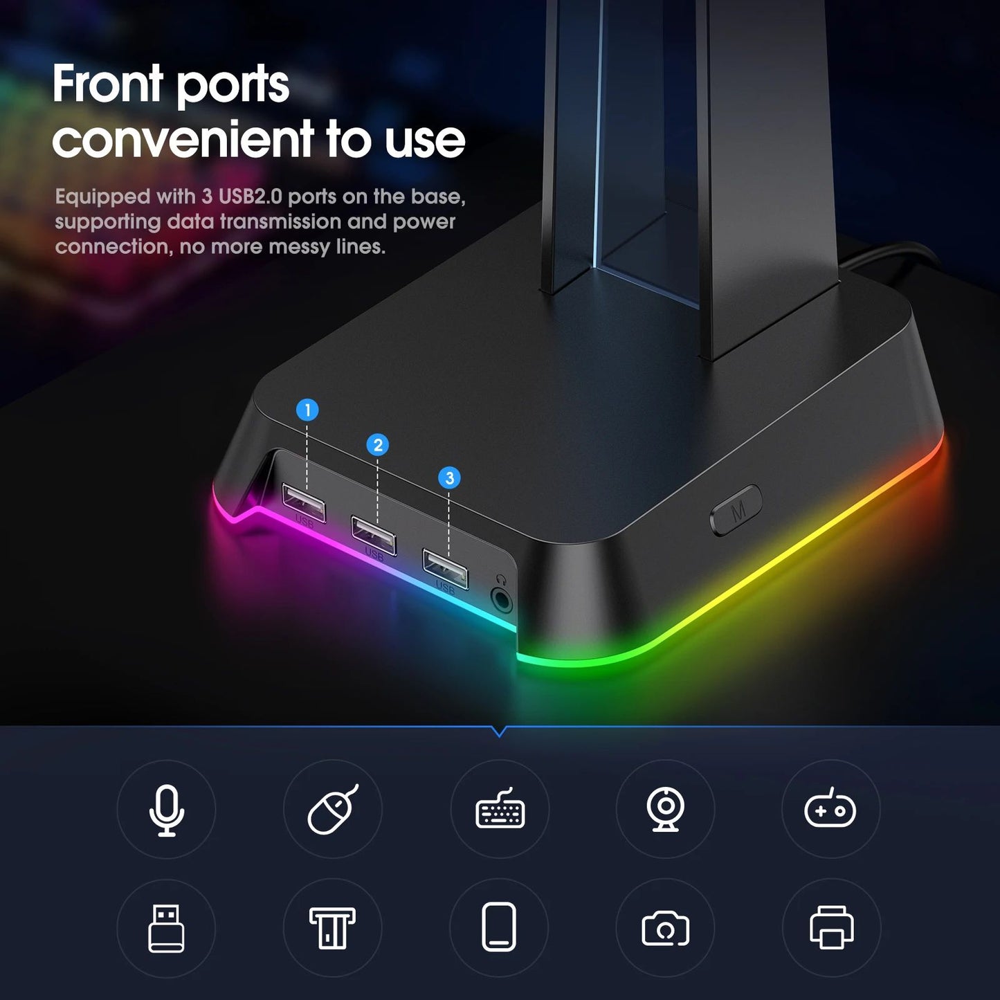 Onikuma ST-2 RGB Headphone Stand with USB - view 2