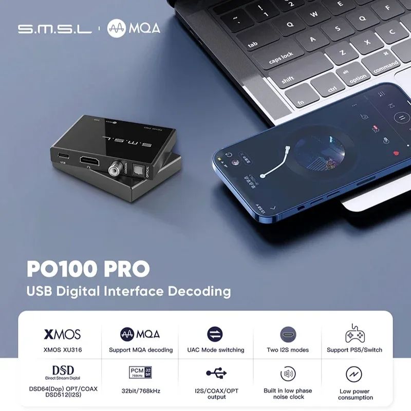 SMSL PO100 PRO USB DDC — XU316, I2S/Optical/Coax Out