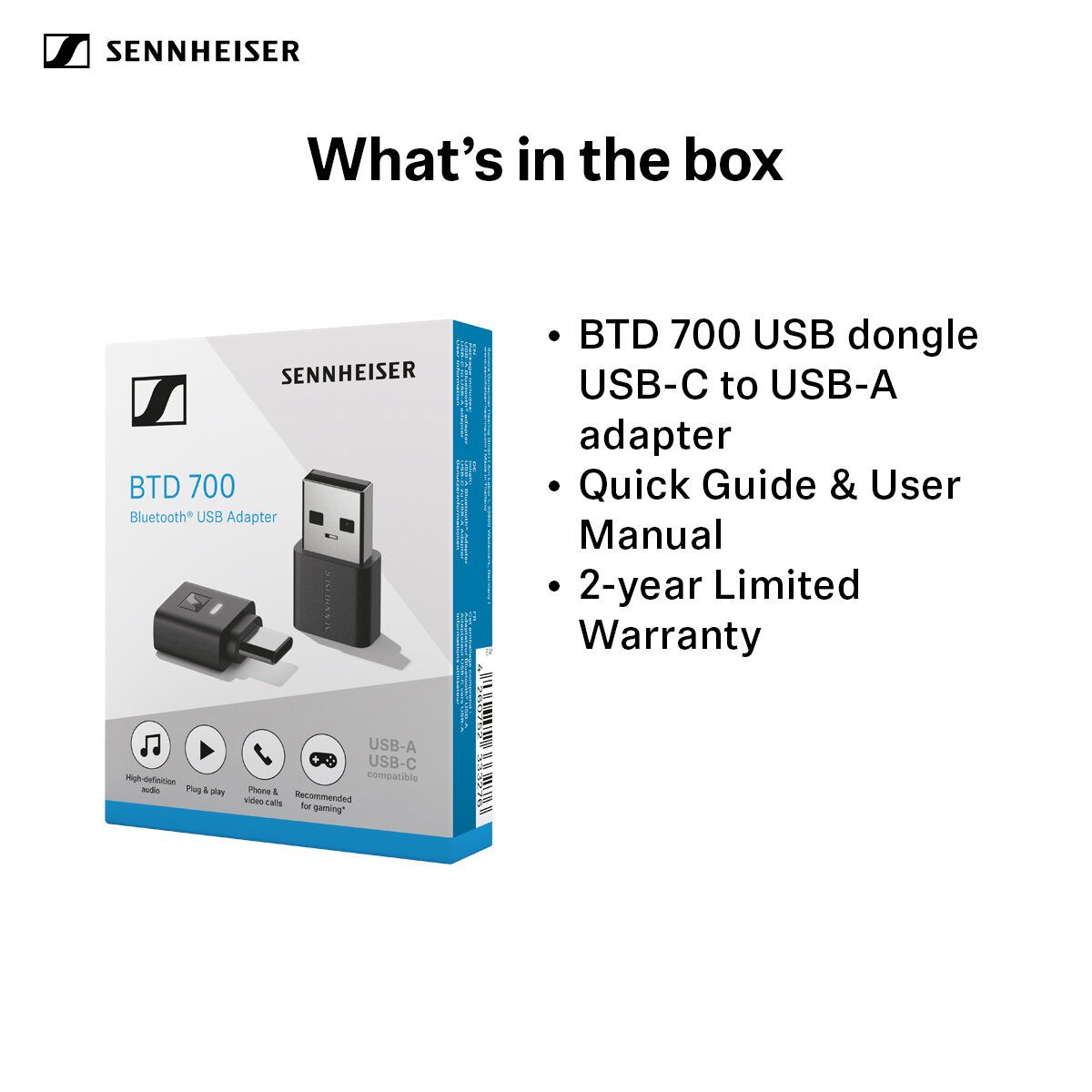 Sennheiser BTD 700 Bluetooth Dongle — aptX Lossless, BT 5.4