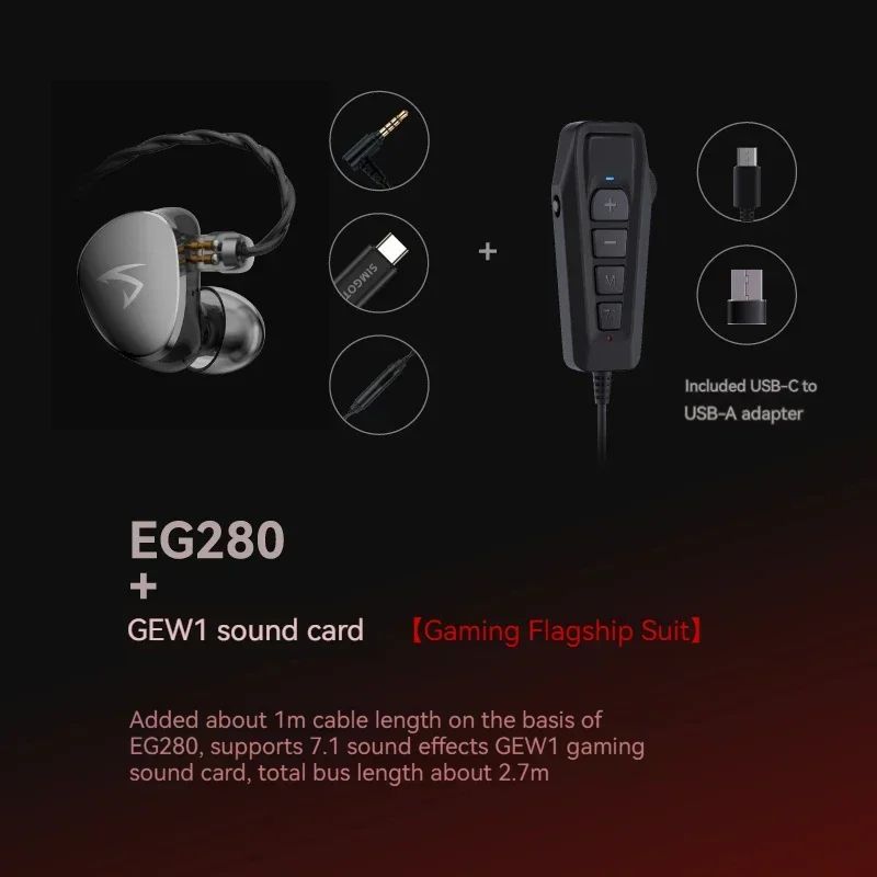 SIMGOT EG280 Gaming IEMs + GEW1 7.1 Sound Card