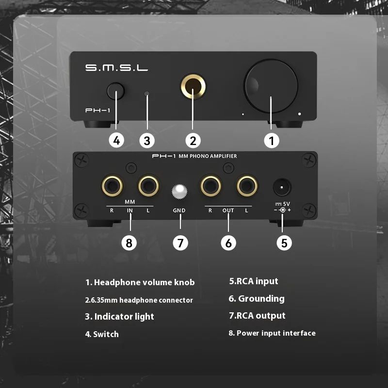 SMSL PH-1 MM Phono Preamp & Headphone Amp