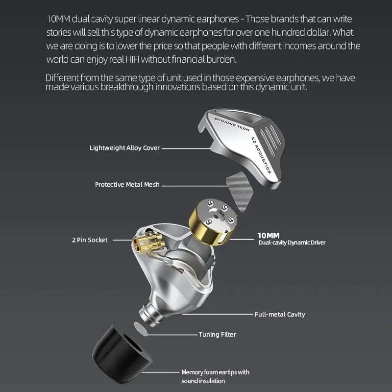 KZ ZVX Dynamic Driver HiFi In-Ear Monitors