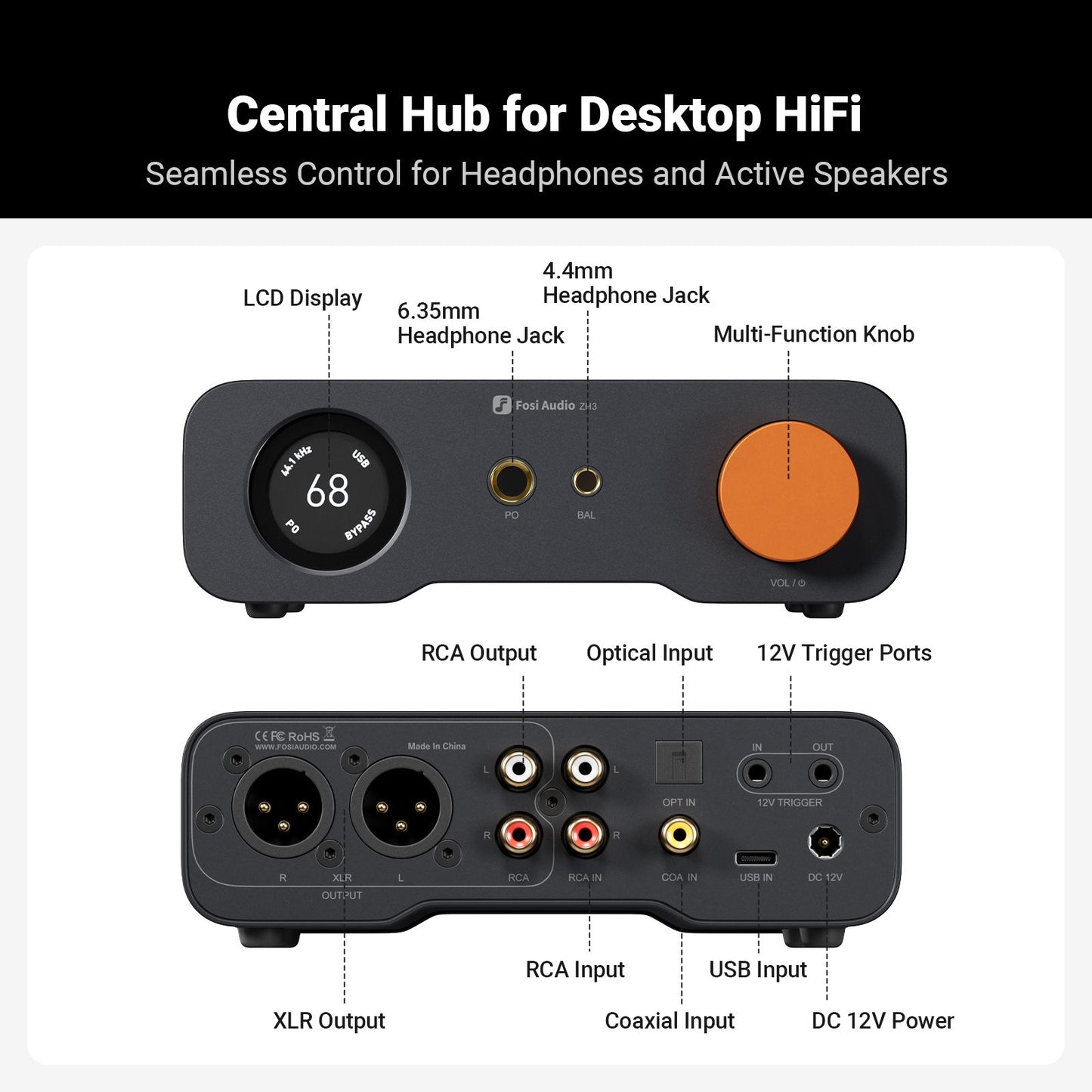 Fosi Audio ZH3 Desktop DAC/Amp — AK4493SEQ, 2570mW Balanced