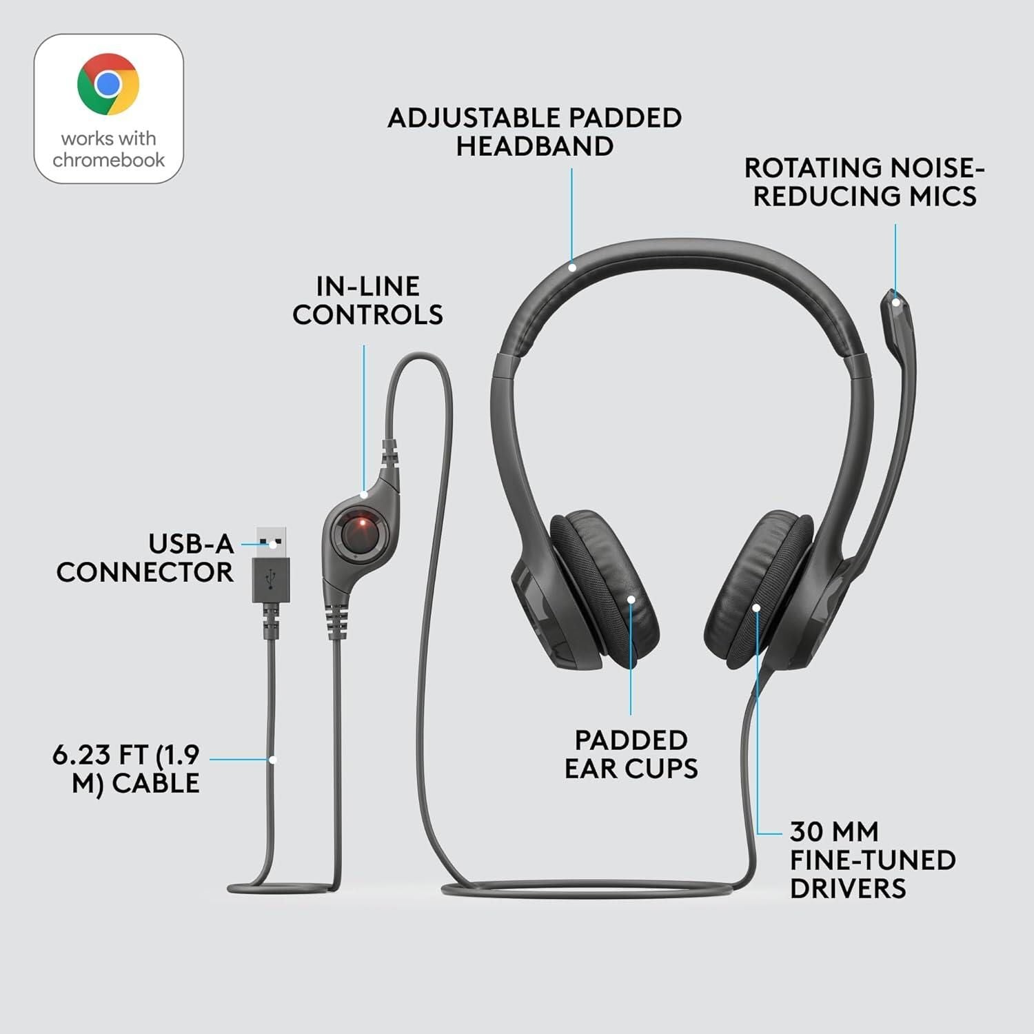 Logitech H390 USB Wired Computer Headset - view 5