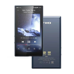 FiiO M21 portable music player, dark blue, front screen and rear views
