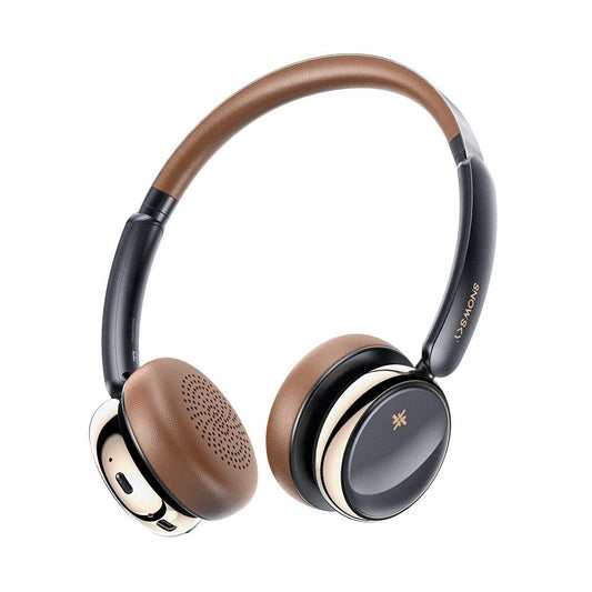 FiiO Snowsky Anytime on-ear headphones, brown and black, three-quarter view