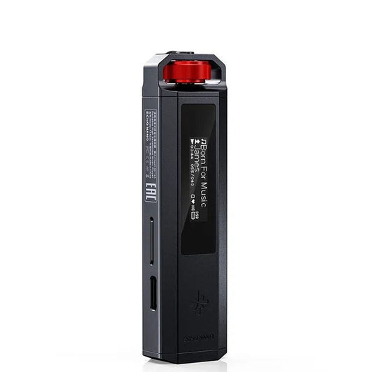 FiiO Snowsky Echo Nano portable music player, black with red knob, three-quarter front view