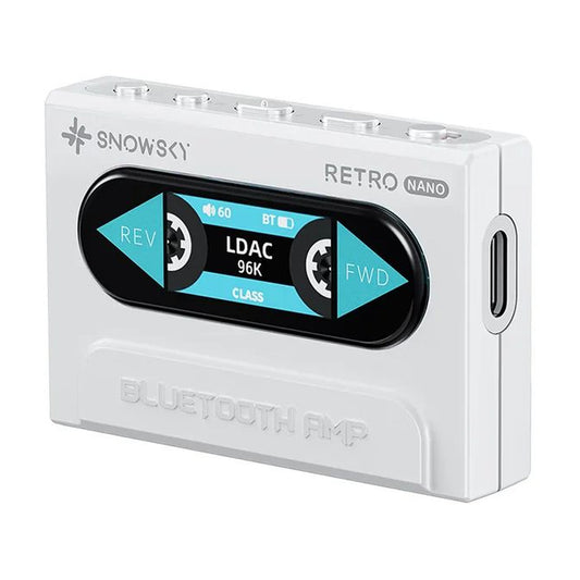 FiiO Snowsky Retro Nano Bluetooth DAC amplifier, white, front three-quarter view